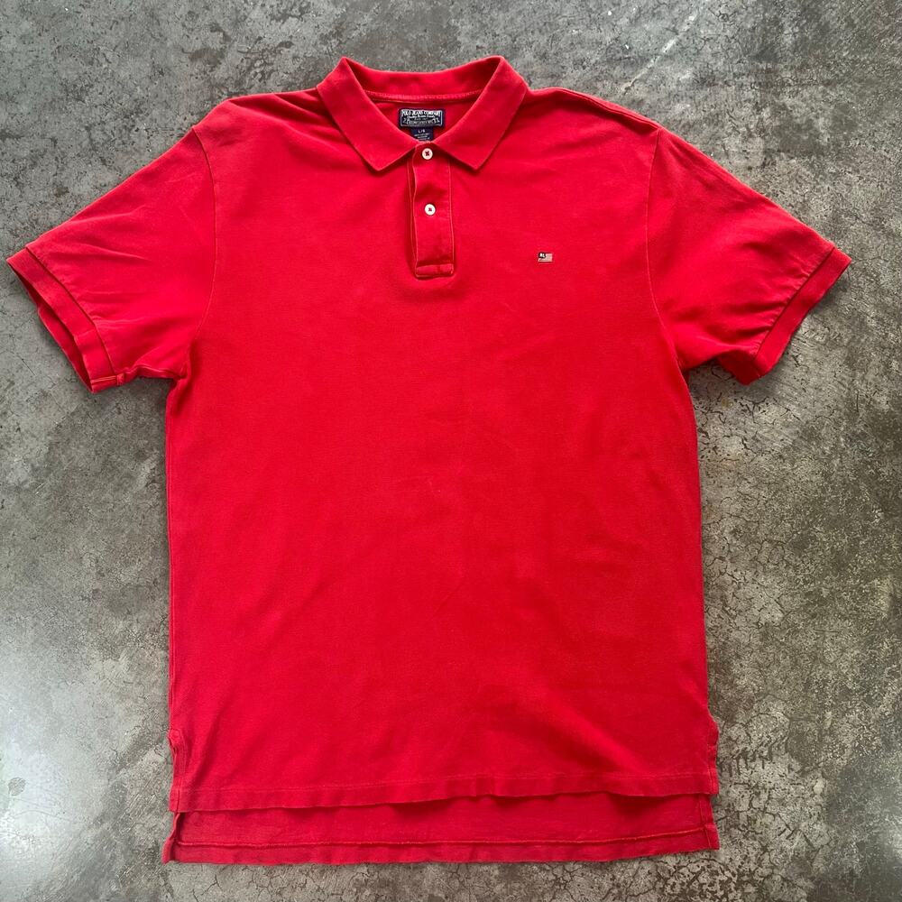 Vintage Red Ralph Lauren Polo Jeans Co Flag Logo Pique Polo Y2K Prep M Size L